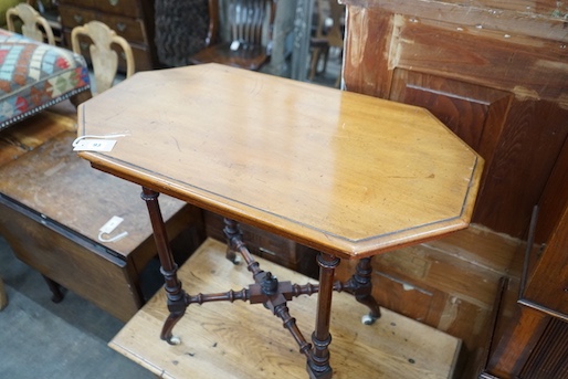 A late Victorian octagonal centre table, width 81cm, depth 45cm, height 71cm
